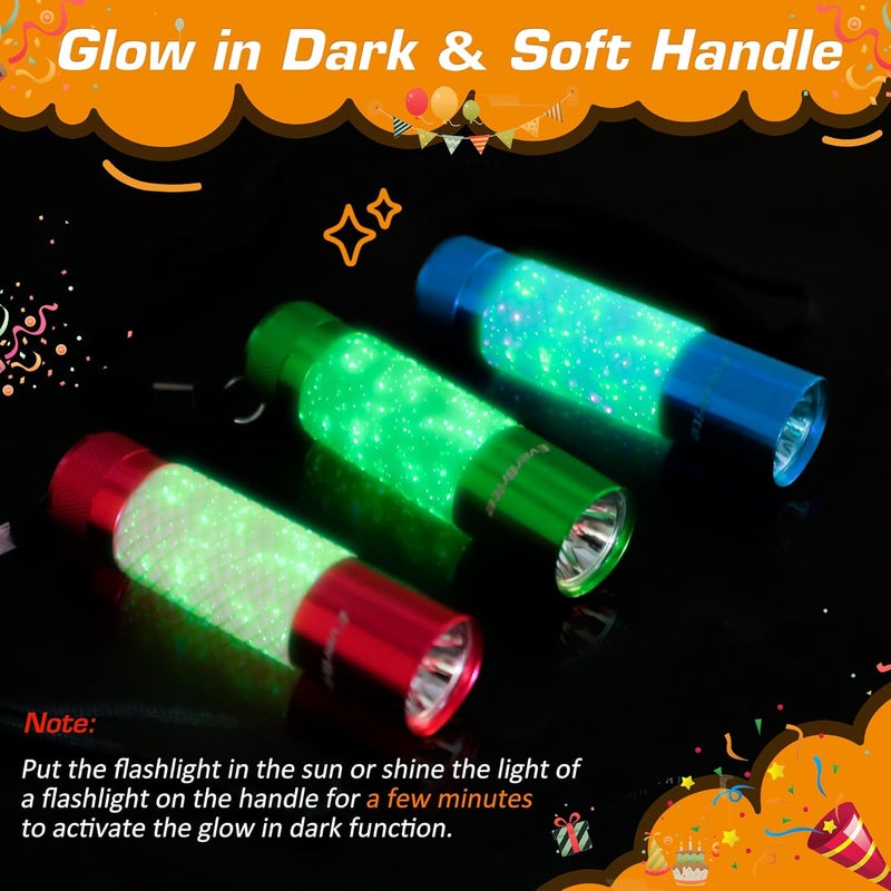 EverBrite 3-Pack Mini Flashlights, Glow in Dark Flashlights, Aluminum LED Flashlights Party Favors Assorted Colors for Camping, Hiking, Indoor, 9XAAA Batteries Included - Image 3